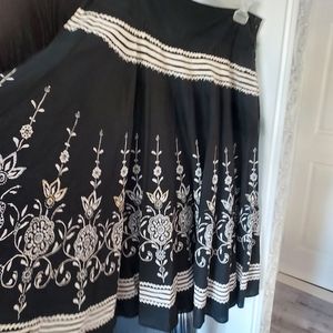 Black Skirt with White Stripes and Flowers